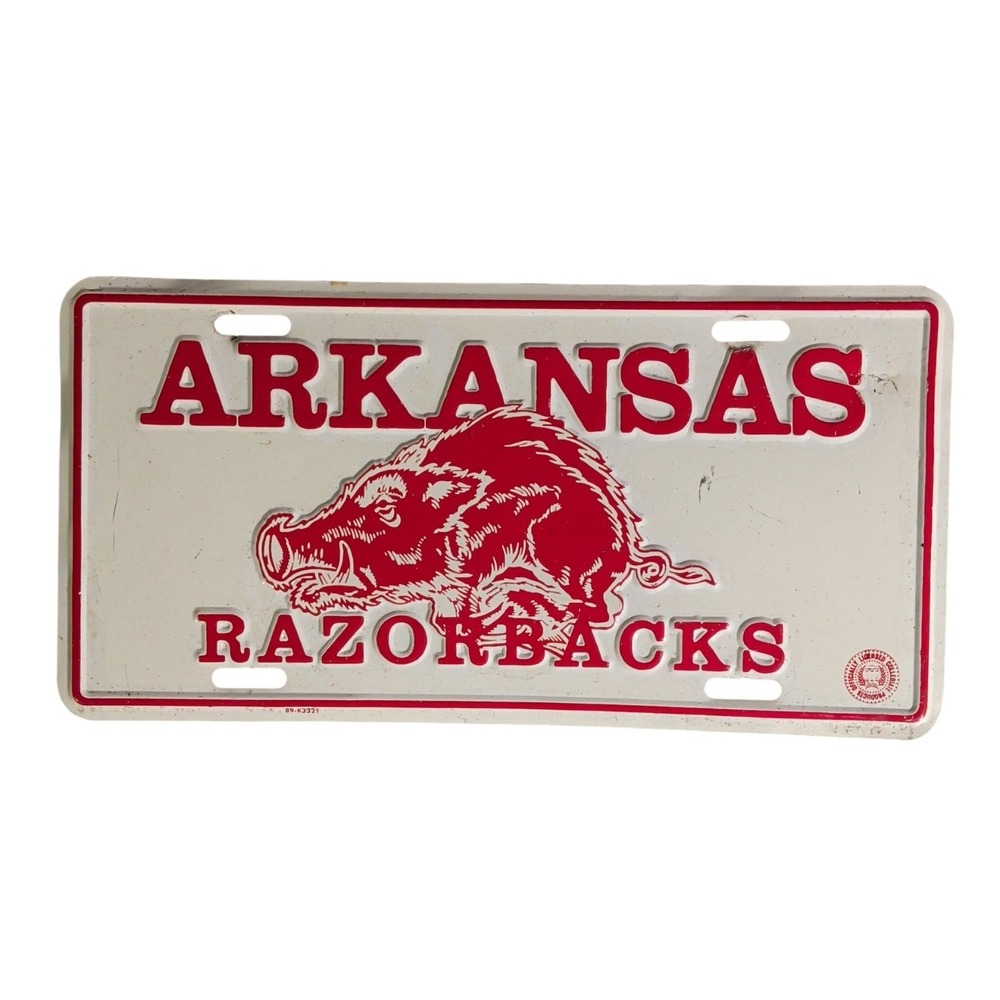 Vintage University Of Arkansas Razorbacks Booster License Plate Collegiate
